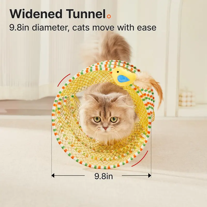 Potaroma Magic Spiral Cat Tunnel | A cat's self-entertainment device with built-in bells and feathers. Just extend and play! 20-inch folding tunnel to stimulate hunting instincts.