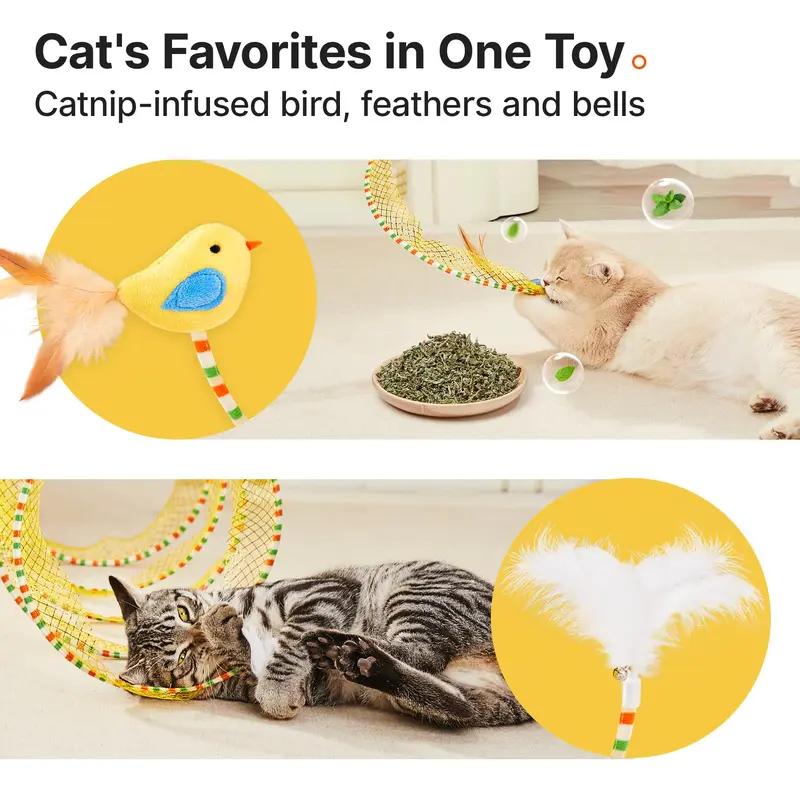 Potaroma Magic Spiral Cat Tunnel | A cat's self-entertainment device with built-in bells and feathers. Just extend and play! 20-inch folding tunnel to stimulate hunting instincts.