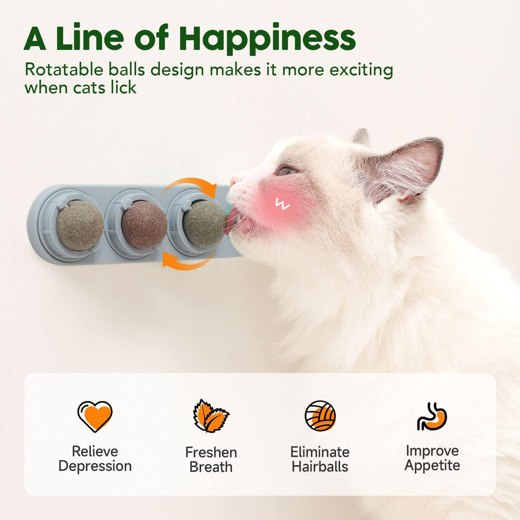 Potaroma 4 Catnip Silvervine Ball Toys, Extra Cat Energy Ball, Edible Cats Lick Kitten Chew, Teeth Cleaning Dental Wall Treats, Concentrated Flavor for All Breeds