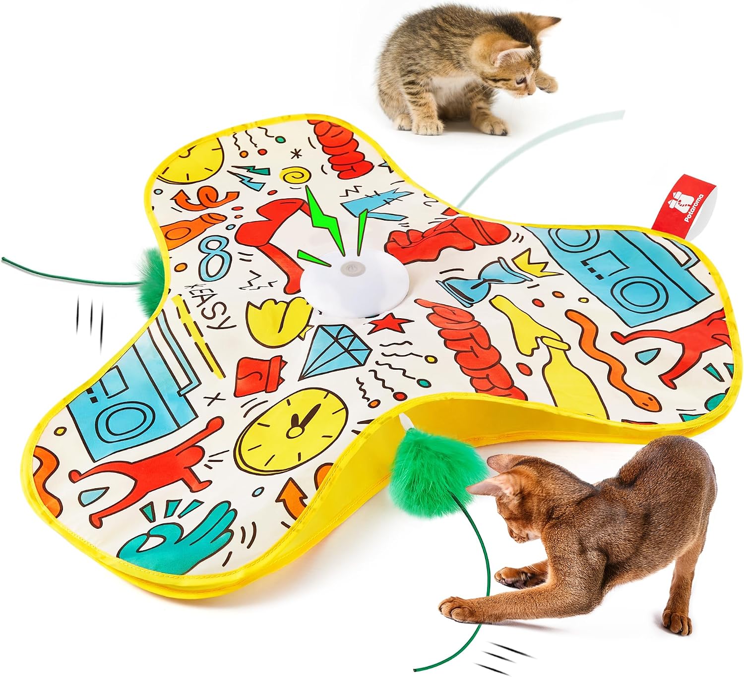 Potaroma Hide and Seek Interactive Cat Toys, Moving Concealed Wand Feather, Automatic Chargeable Indoor Kitten Exercise Kicker, Mouse Squeaky, Floral Cover