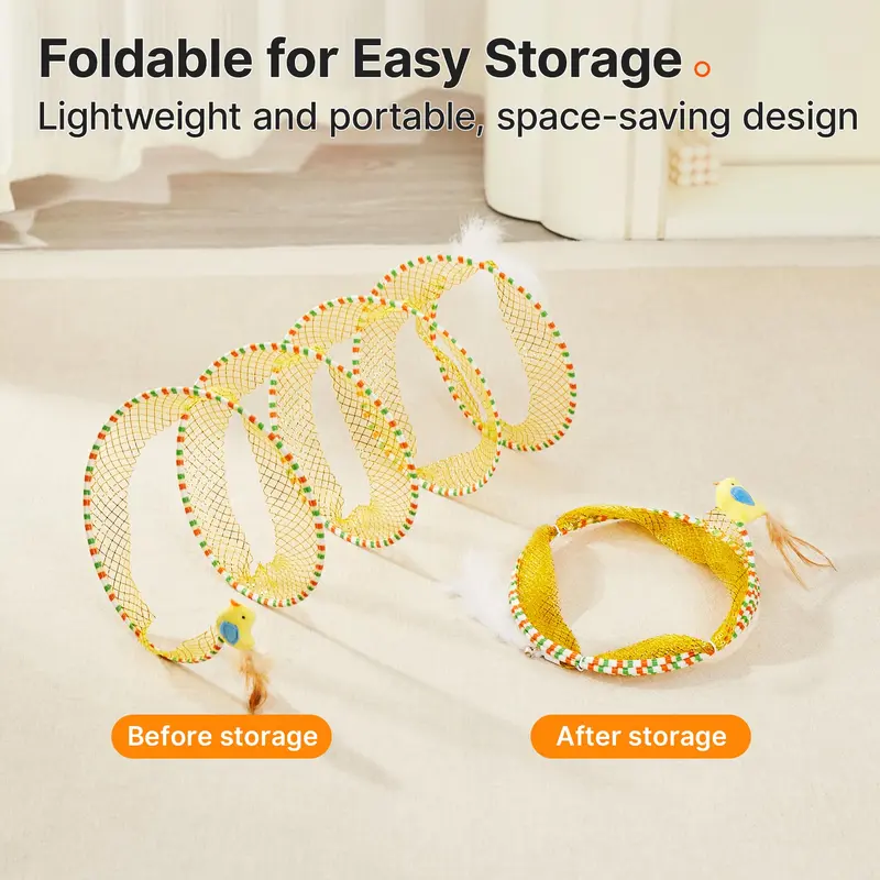 Potaroma Magic Spiral Cat Tunnel | A cat's self-entertainment device with built-in bells and feathers. Just extend and play! 20-inch folding tunnel to stimulate hunting instincts.