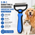 Pet Dematting Undercoat Rake, Double-Sided Deshedding Brush for Dogs & Cats